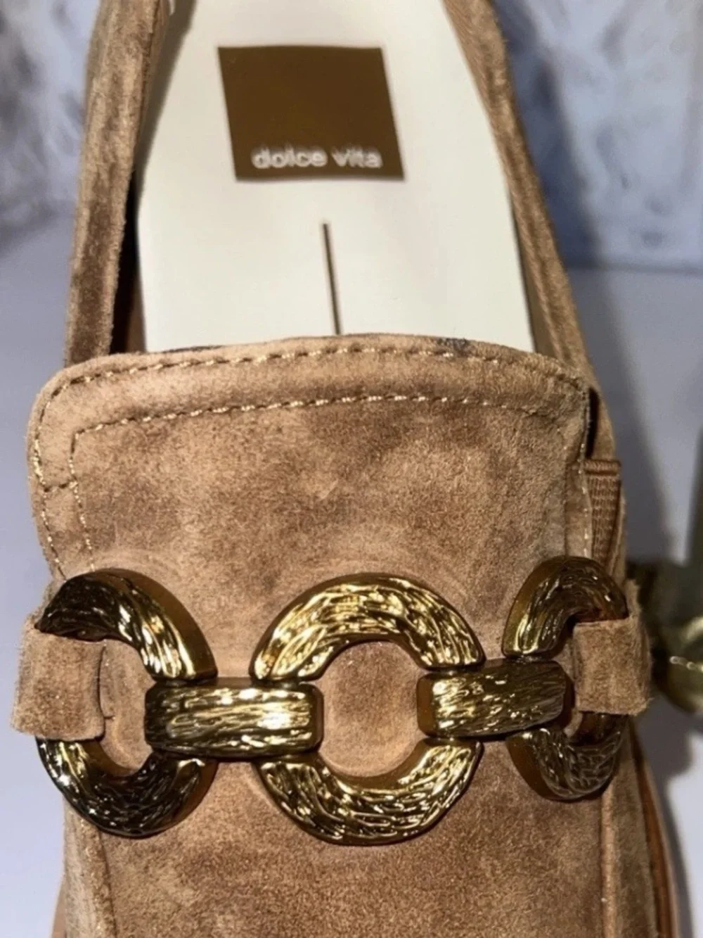🆕 DOLCE VITA women's sheena loafers chestnut brown suede chain detail 7.5
